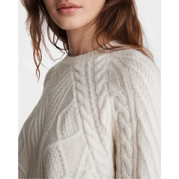 Rag Bone Pierce Cashmere Cable-Knit Sweater In Ivory Size Small